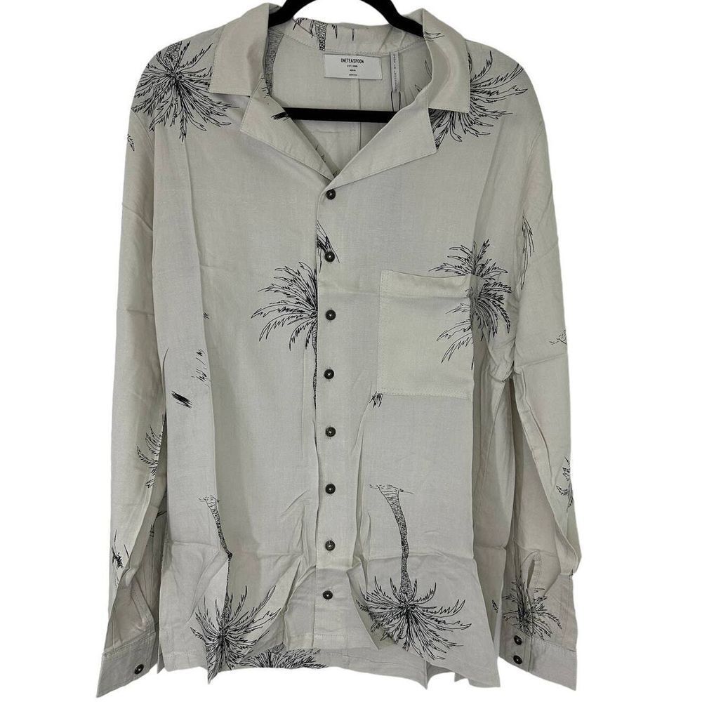 One Teaspoon Men's NEW SZ M Palm Island Button Down Shirt Stone Style:‎ 21818